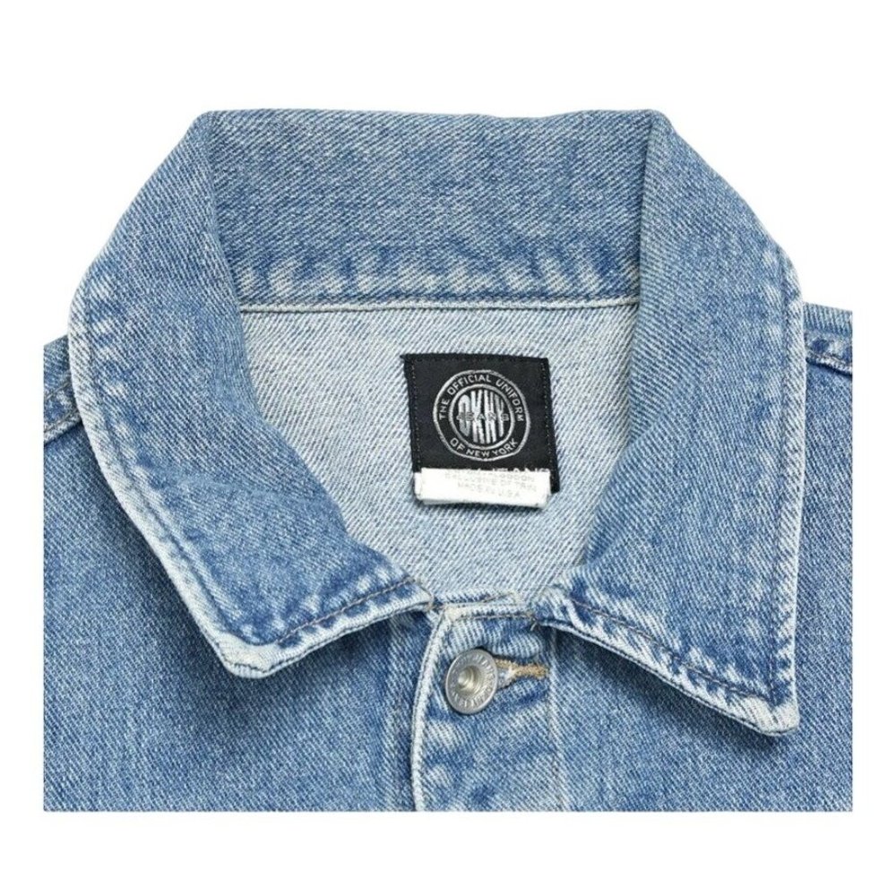 Vintage 90s DKNY Denim Jeans Jacket w/ Silver Pink Velvet Trim Medium - Picture 13 of 16